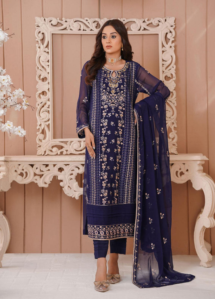 Shamooz Luxury Pret  Chiffon 3 Piece Suit Blue Amber / SEM-0392