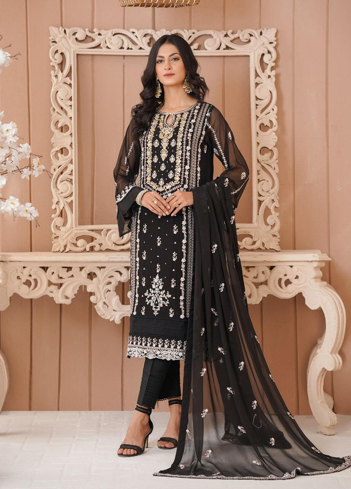 Shamooz Luxury Pret  Chiffon 3 Piece Suit Black/SEM-0383