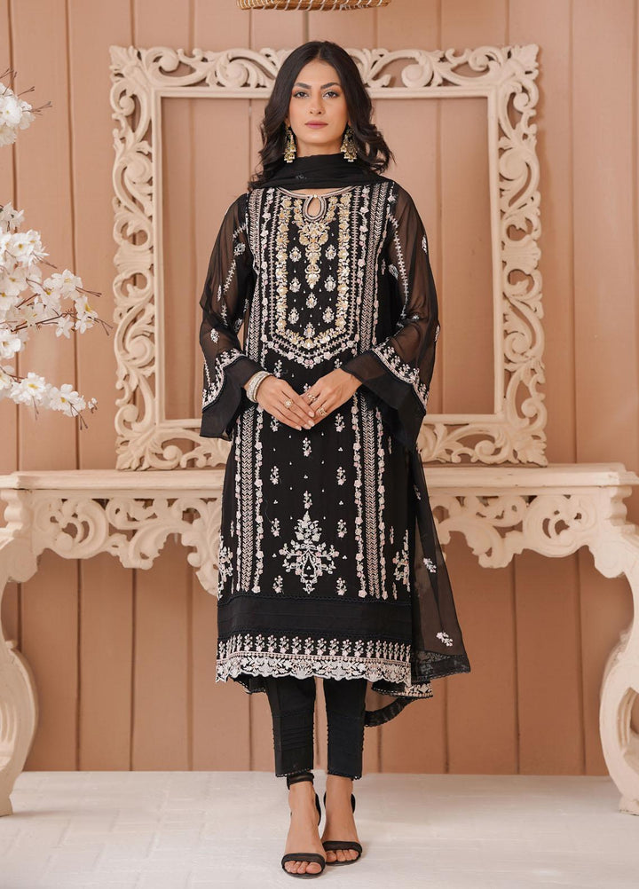 Shamooz Luxury Pret  Chiffon 3 Piece Suit Black/SEM-0383