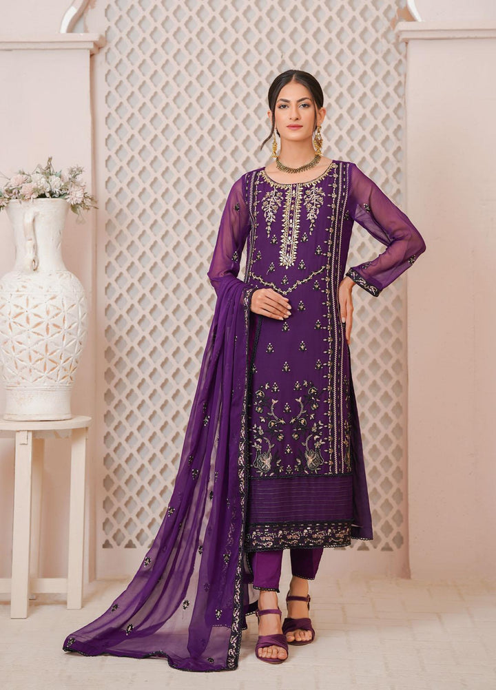 Shamooz Luxury Pret  Chiffon 3 Piece Suit Purple / SEM-0394