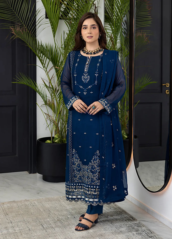 Shamooz Pret Embroidered Chiffon 3 Piece Suit Blue Berry SEM-0742