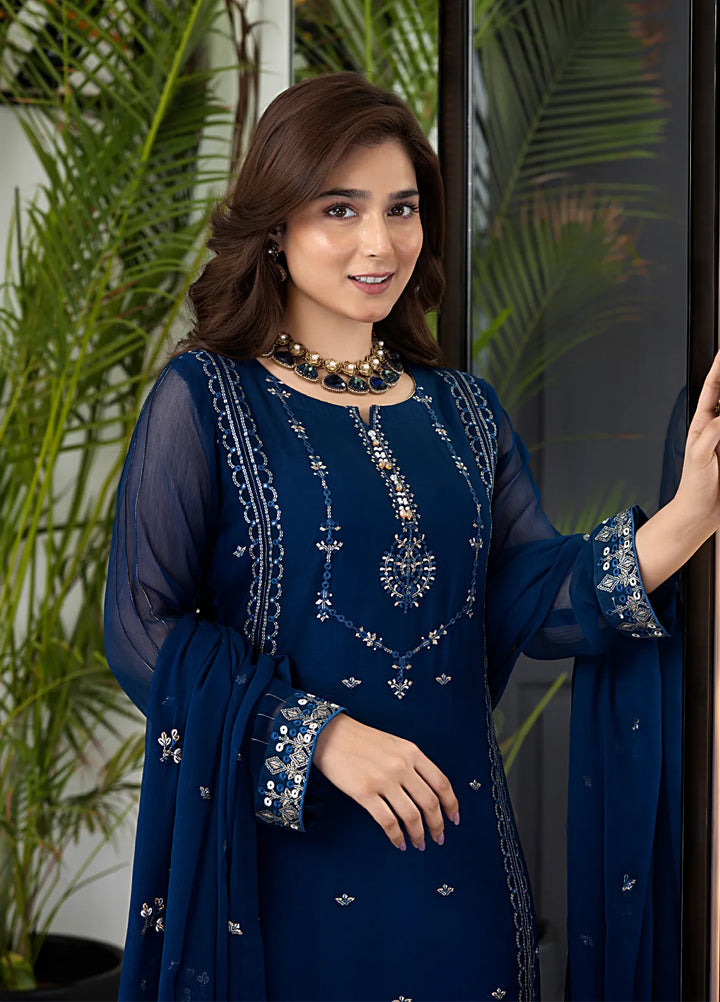 Shamooz Pret Embroidered Chiffon 3 Piece Suit Blue Berry SEM-0742