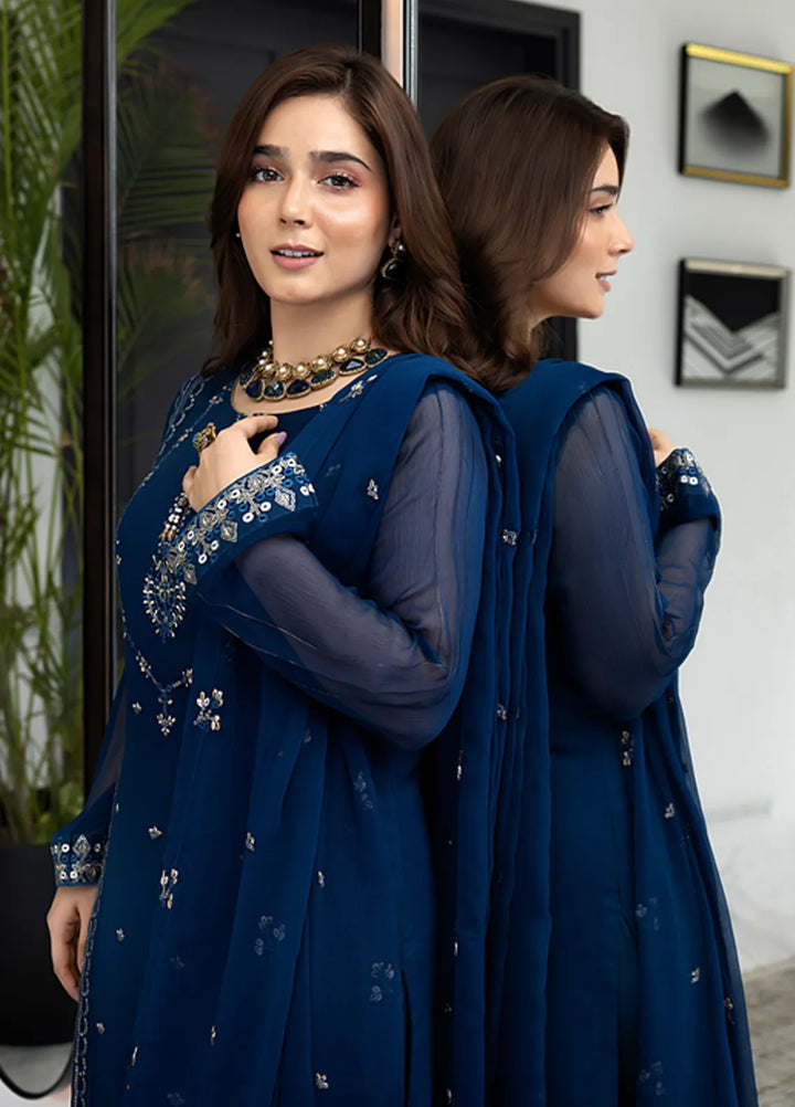 Shamooz Pret Embroidered Chiffon 3 Piece Suit Blue Berry SEM-0742