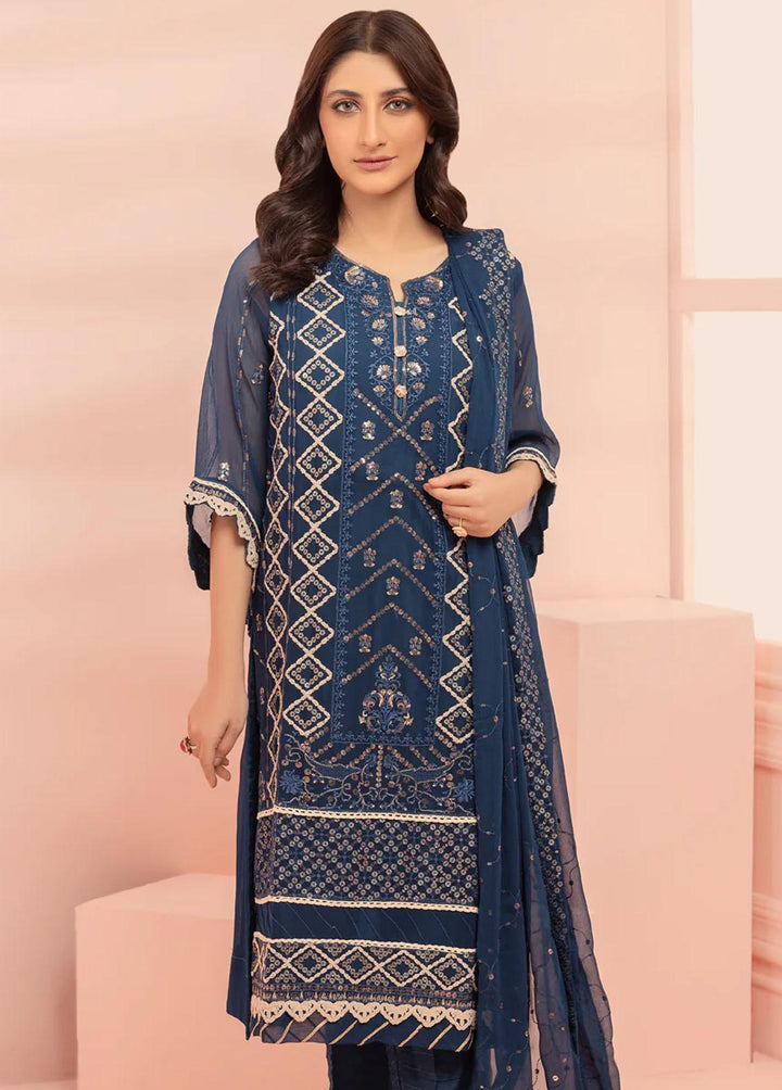 Shamooz Pret Embroidered Chiffon 3 Piece Suit SHM23C Royal Blue SEM-0474