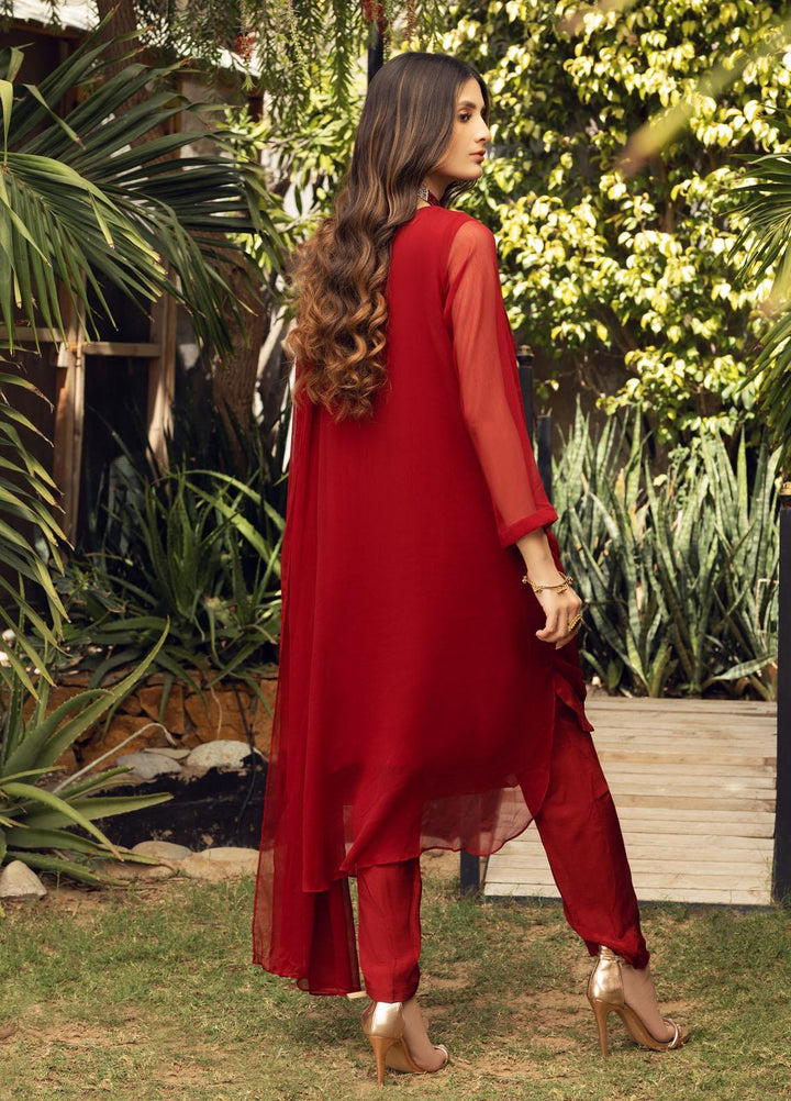 Shamooz Luxury Pret  Chiffon 3 Piece Dress SEM-0406 Red Rose