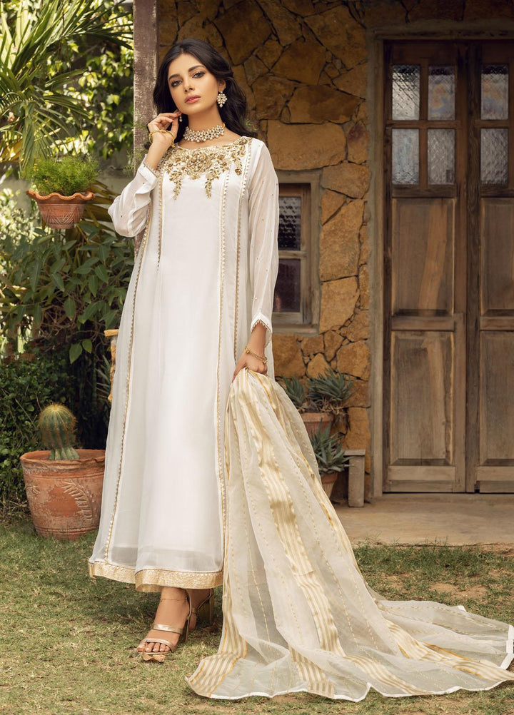 Shamooz Luxury Pret  Chiffon 3 Piece Dress SEM-0408 Daisy White