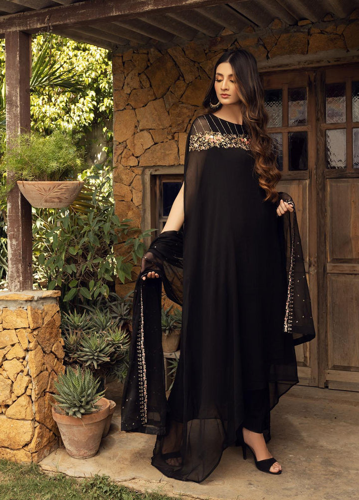 Shamooz Luxury Pret  Chiffon 3 Piece Dress SEM-0405 Black Blossom