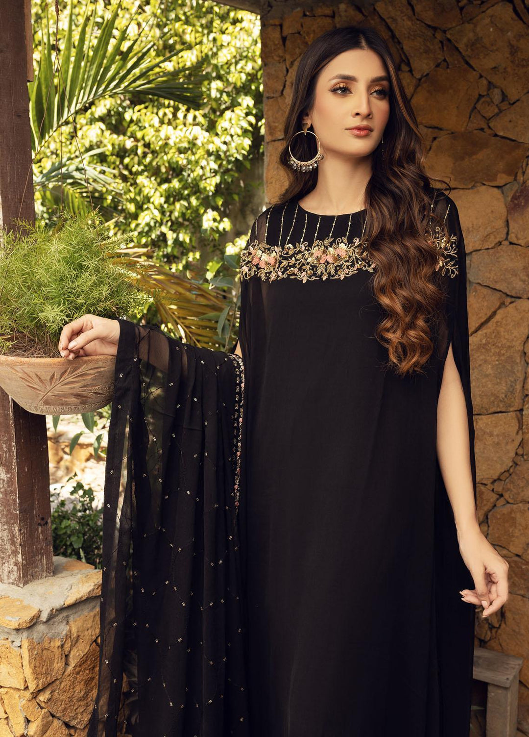 Shamooz Luxury Pret  Chiffon 3 Piece Dress SEM-0405 Black Blossom