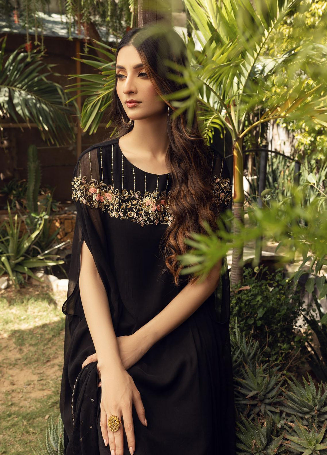 Shamooz Luxury Pret  Chiffon 3 Piece Dress SEM-0405 Black Blossom