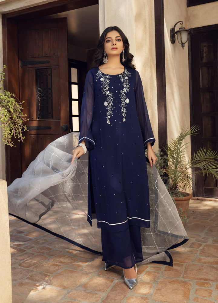 Shamooz Luxury Pret  Chiffon 3 Piece Dress SEM-0410 Blue Rose