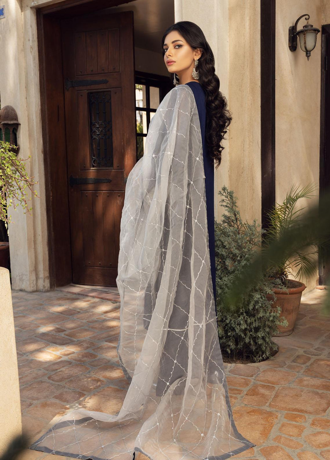 Shamooz Luxury Pret  Chiffon 3 Piece Dress SEM-0410 Blue Rose