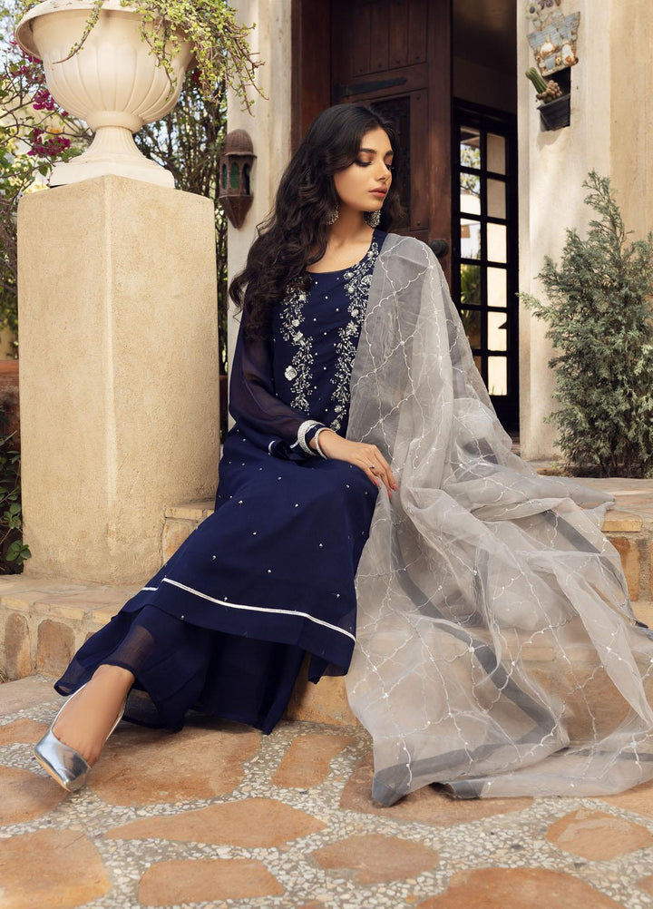 Shamooz Luxury Pret  Chiffon 3 Piece Dress SEM-0410 Blue Rose