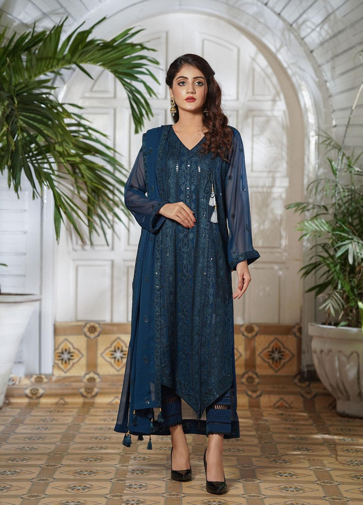 Shamooz Embroidered Chiffon Suits Unstitched 2 Piece SHM22UN Indigo SU-006 - Luxury Festive Collection