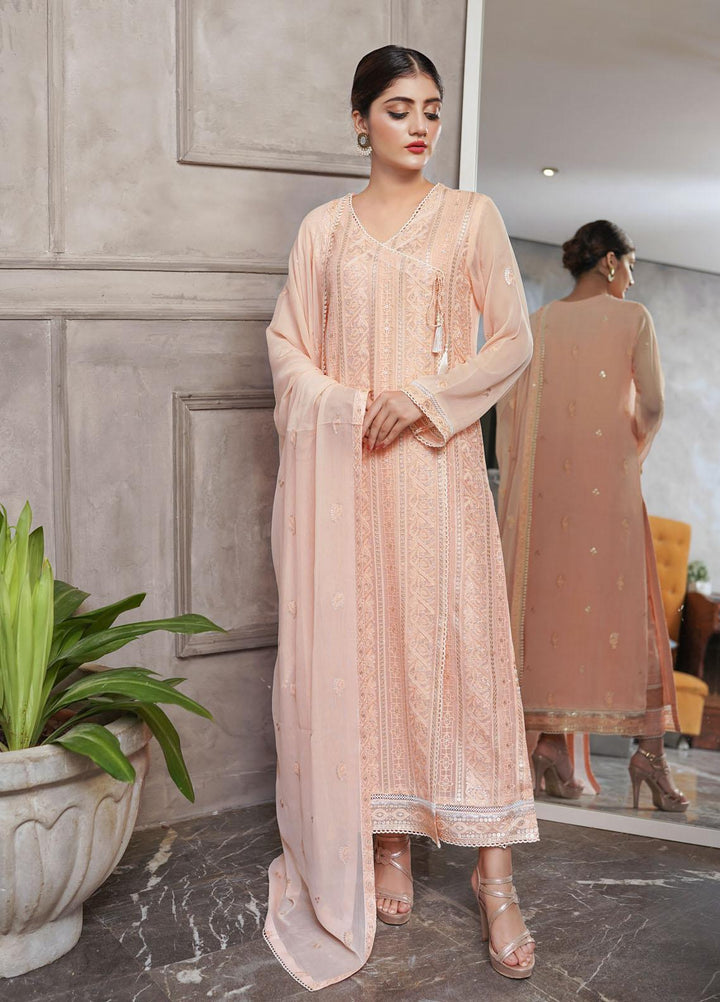 Shamooz Embroidered Chiffon Suits Unstitched 2 Piece SHM22UN Peach SU-013 - Luxury Festive Collection