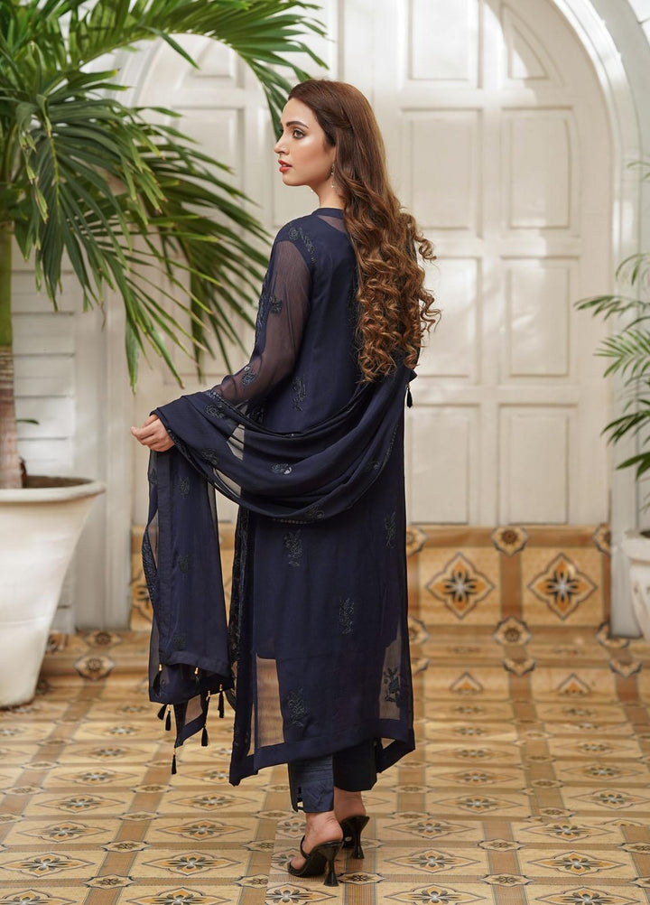 Shamooz Embroidered Chiffon Suits Unstitched 2 Piece SHM22UN Navy Blue SU-009 - Luxury Festive Collection