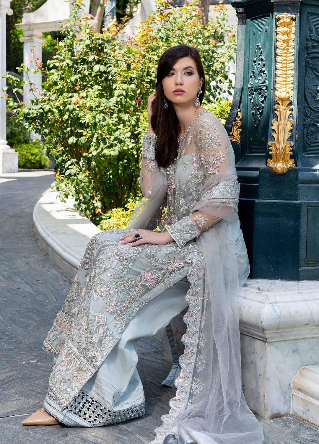 Shamrock Premium Luxury Pret Embroidered Net 3 Piece Suit MENAKARI