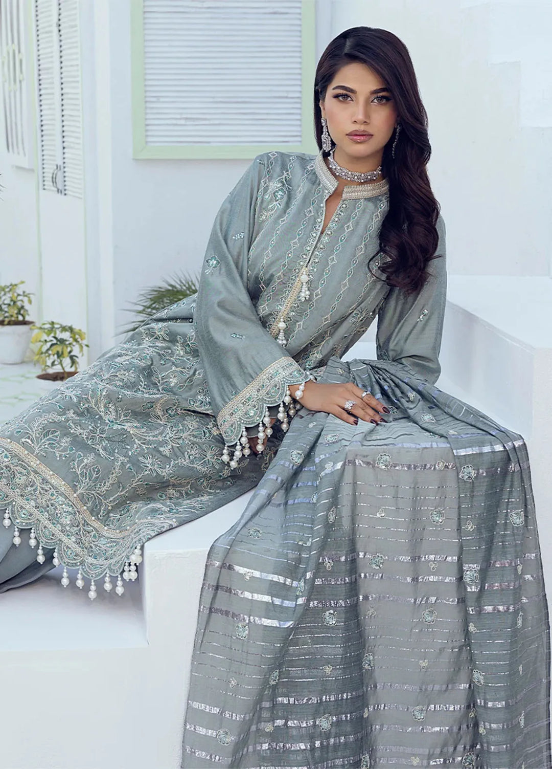 Shan e Festive by Salitex Embroidered Cotton Silk Suits Unstitched 3 Piece SUNW6NO010UT - Festive Collection