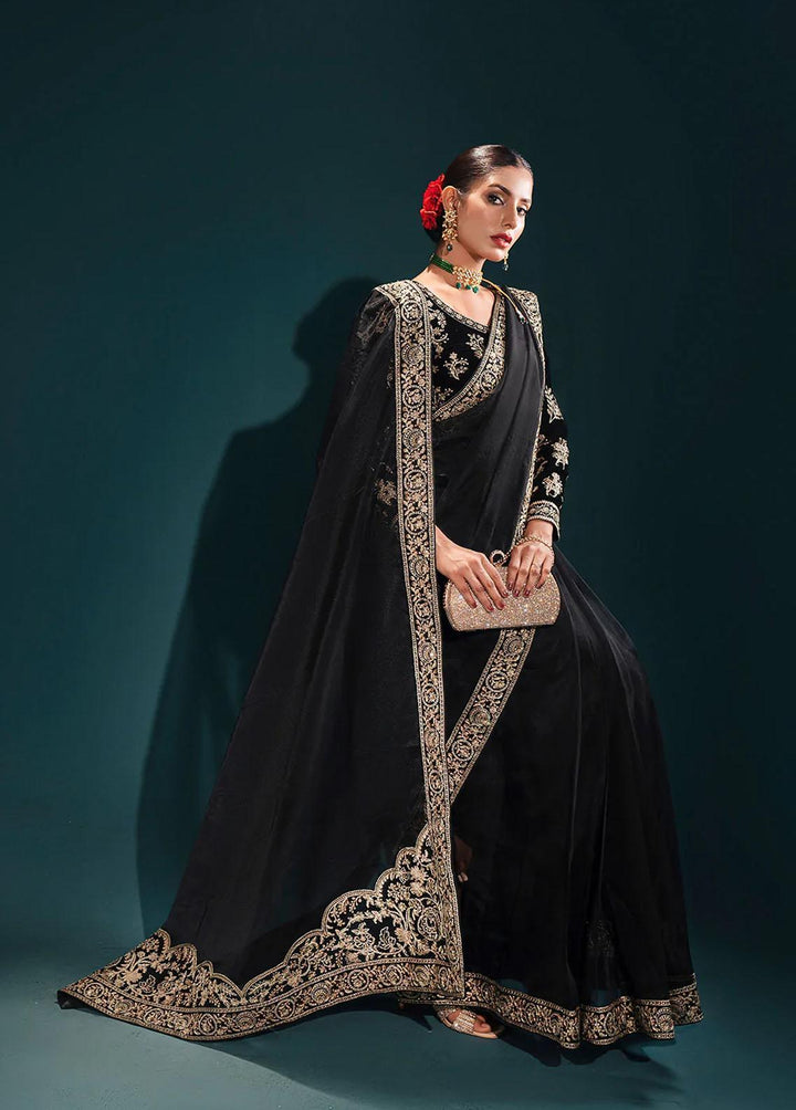 Aroush By Shanyera Embroidered Velvet  Unstitched Saree SHN22AV Midnight Bloom - Winter Collection