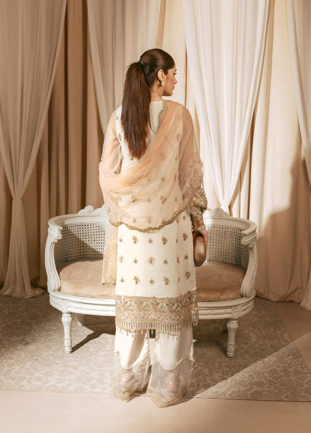 Shanyera Embroidered Net Suits Unstitched 3 Piece SHN22AR A2 - Daisy Blush - Wedding Collection