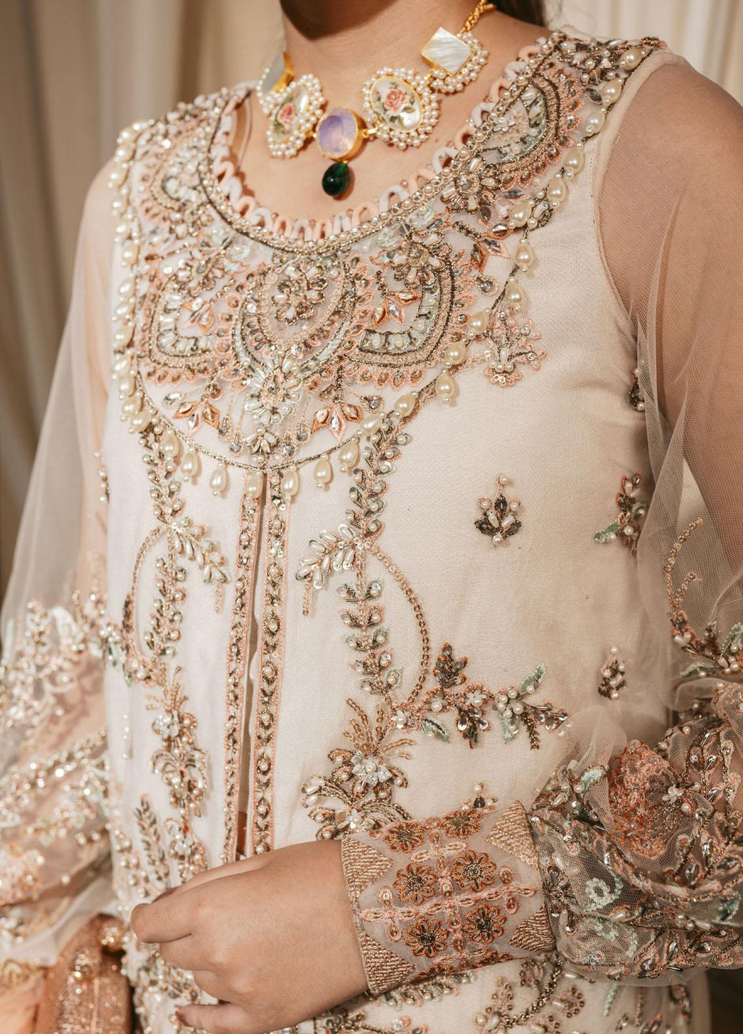 Shanyera Embroidered Net Suits Unstitched 3 Piece SHN22AR A2 - Daisy Blush - Wedding Collection