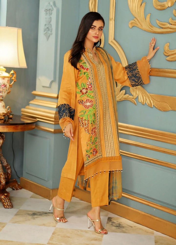 Shanyera Luxury Pret  Raw Silk 3 Piece Dress SHN21LP D-02 Mustard Radiance