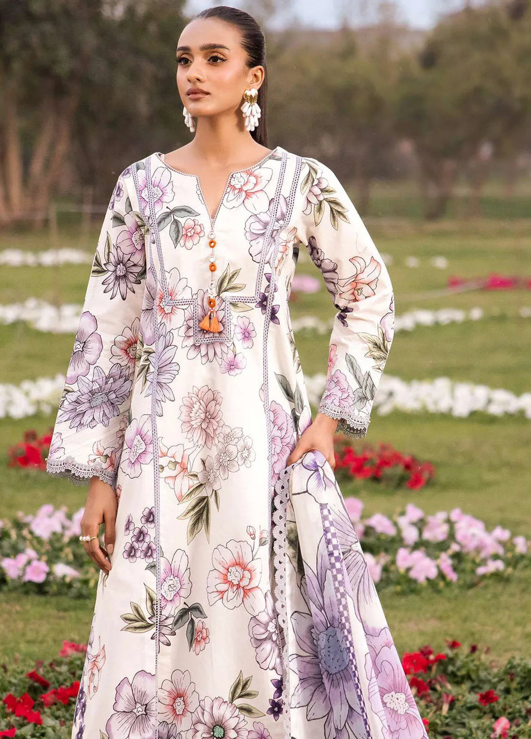 Sheen Prints By Alizeh Fashion Printed Lawn Suit Unstitched 3 Piece AFB24S2 6024-Tuberose - Summer Collection