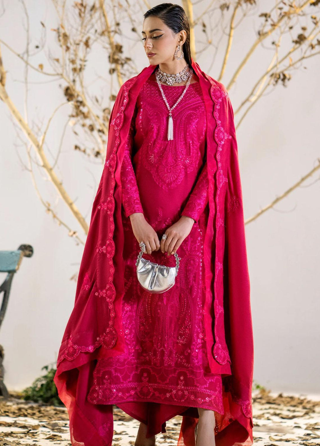Shehr Bano By Maryum N Maria Embroidered Leather Peach Suits Unstitched 3 Piece MNM23SB MW23554 Husna - Winter Collection