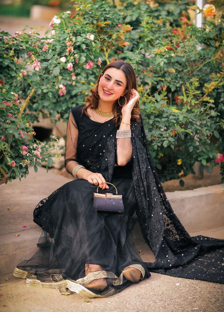 Sidra Mumtaz Luxury Pret Embroidered Net Saree MOONLESS NIGHT