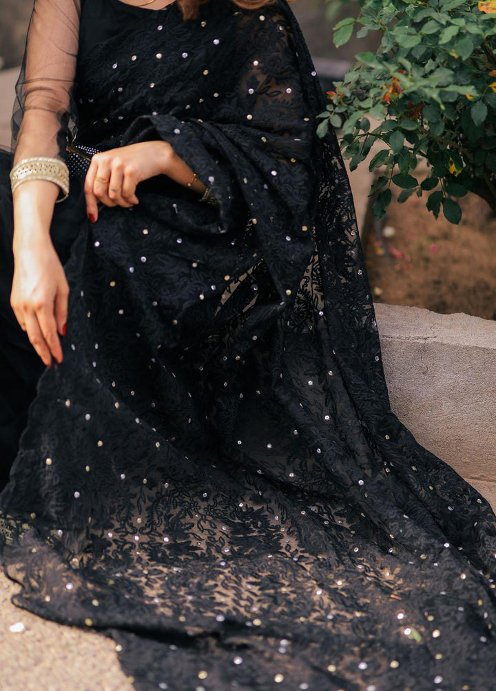 Sidra Mumtaz Luxury Pret Embroidered Net Saree MOONLESS NIGHT