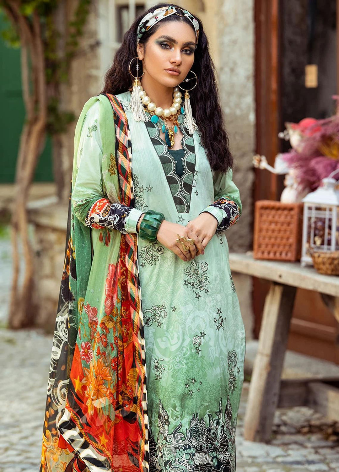 Sifa Embroidered Lawn Suits Unstitched 3 Piece SF21L SL-05-A CARIBBEAN INFLORENCE - Summer Collection