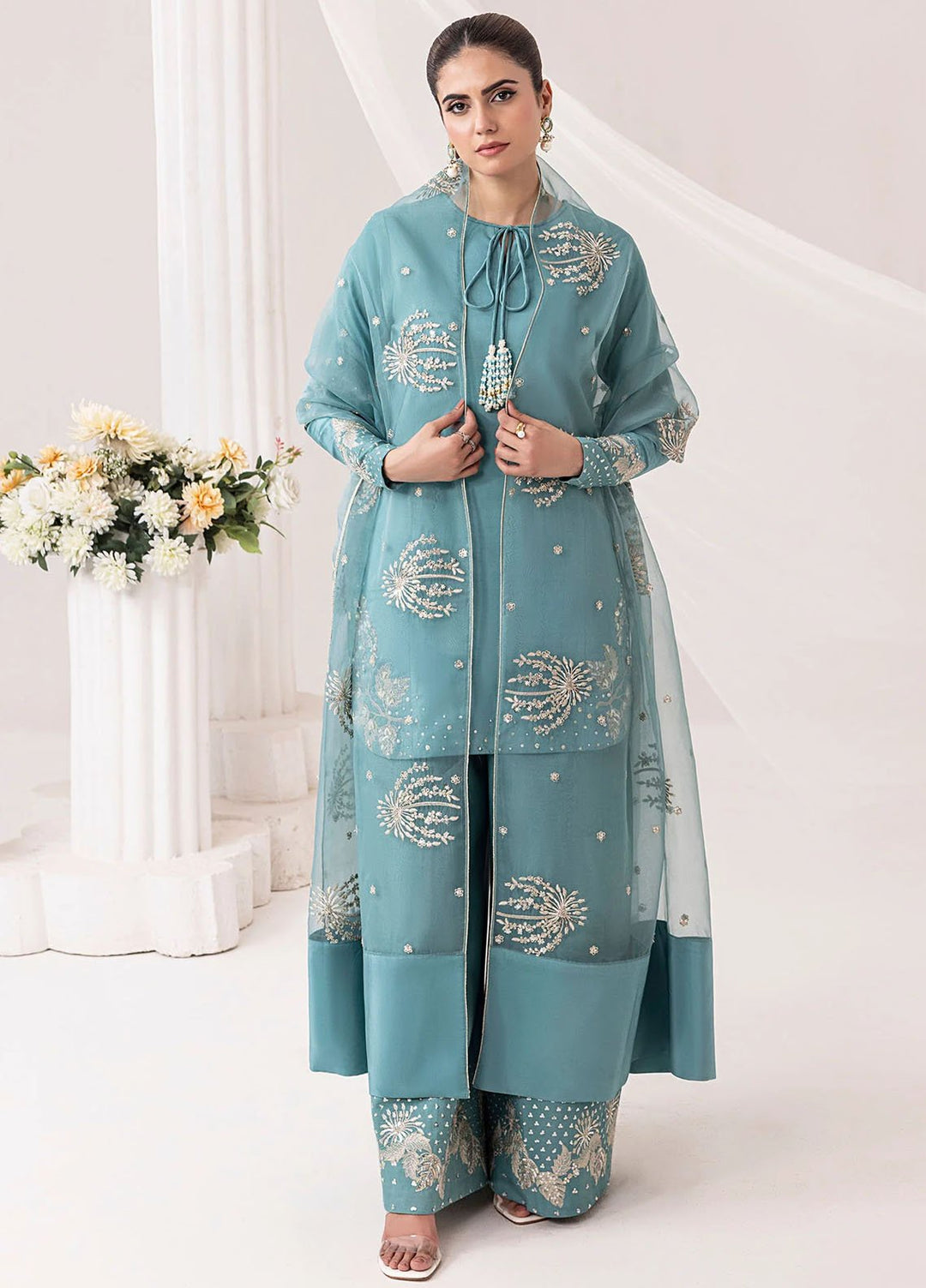 Silk Ivy by Jamnii Pret Embroidered Silk 3 Piece Suit Dewdrop