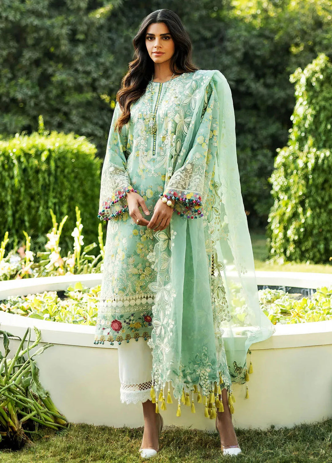 Siraa by Sadaf Fawad Khan Embroidered Lawn Suits Unstitched 3 Piece SDF25S D-4B Bloom - Summer Collection