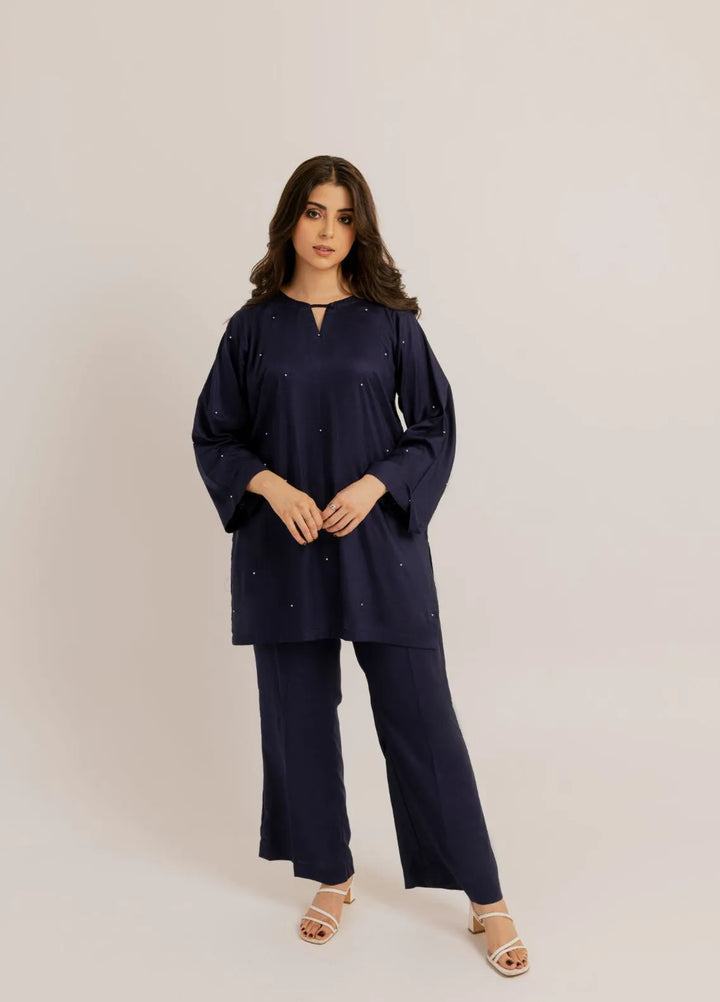 Slay Wear Pret Casual Linen 2 Piece Navy Pearl Set