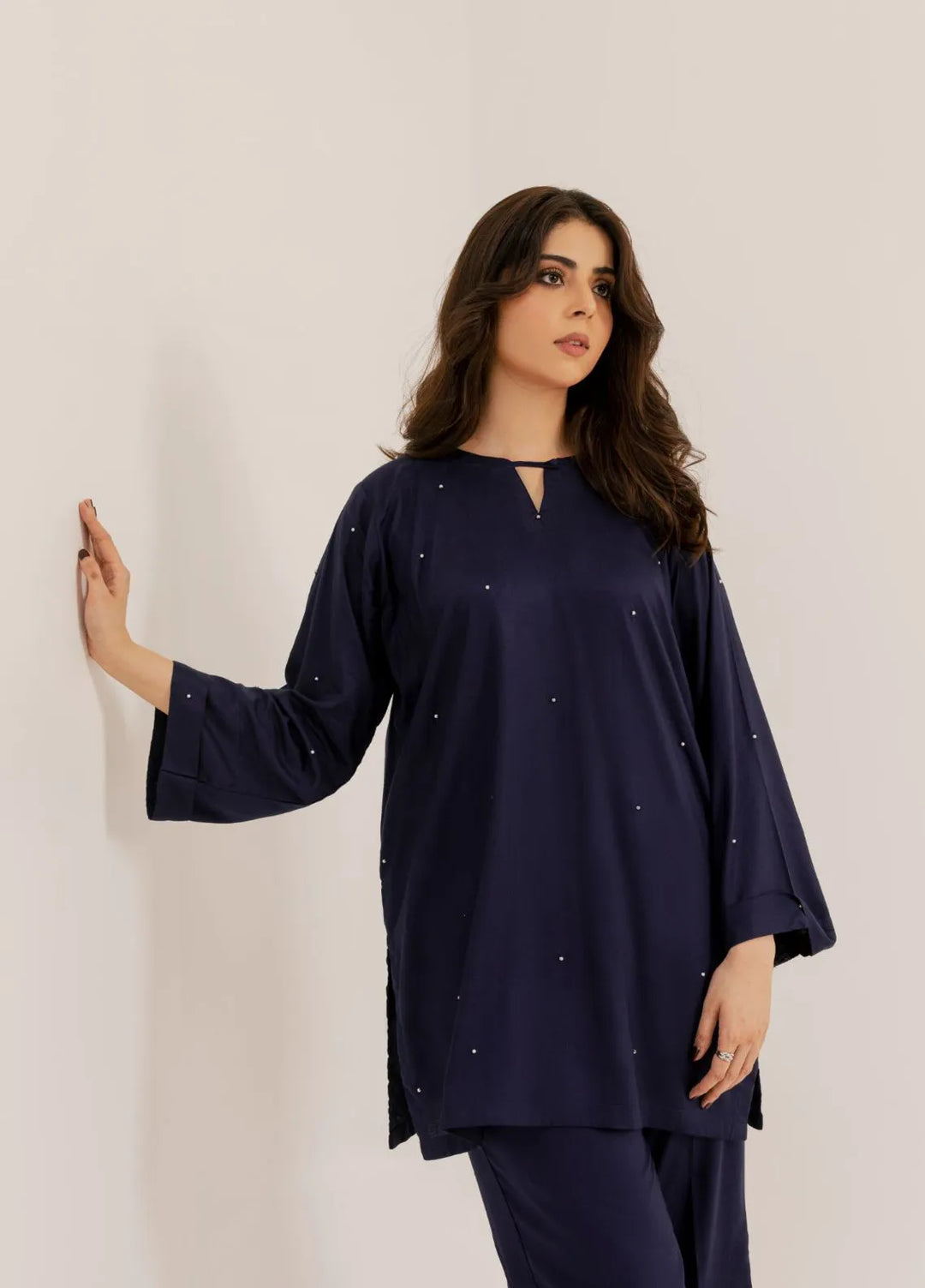 Slay Wear Pret Casual Linen 2 Piece Navy Pearl Set