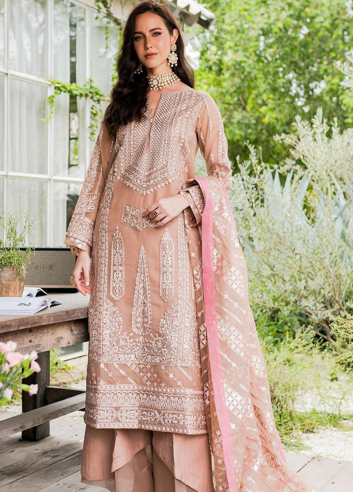 Sorina By Maryum N Maria Embroidered Organza Suits Unstitched 3 Piece MNM23SO MW23-503 Peach Beige - Formal Collection