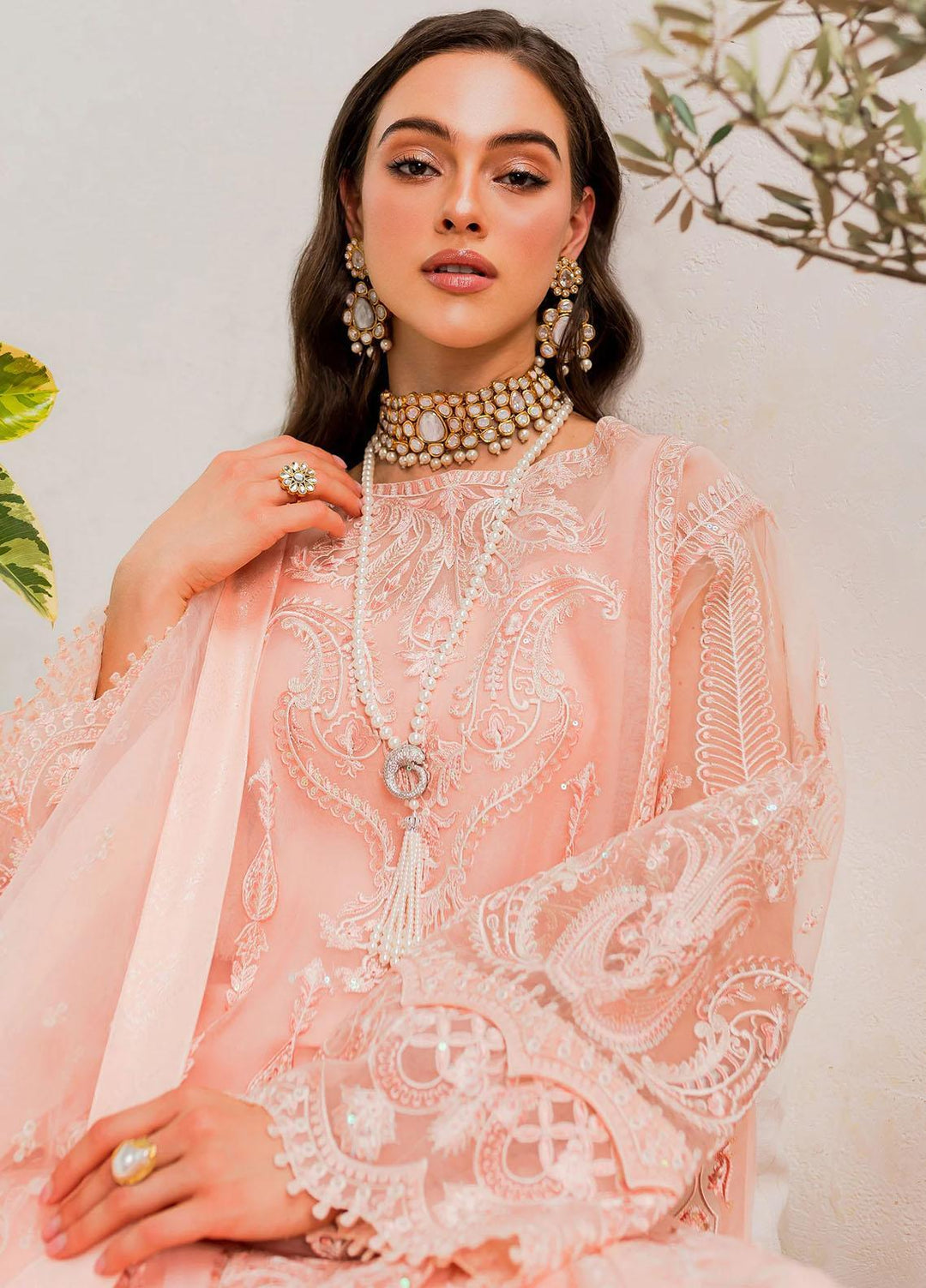 Sorina By Maryum N Maria Embroidered Organza Suits Unstitched 3 Piece MNM23SO MW23-505 Peach Parfait - Formal Collection