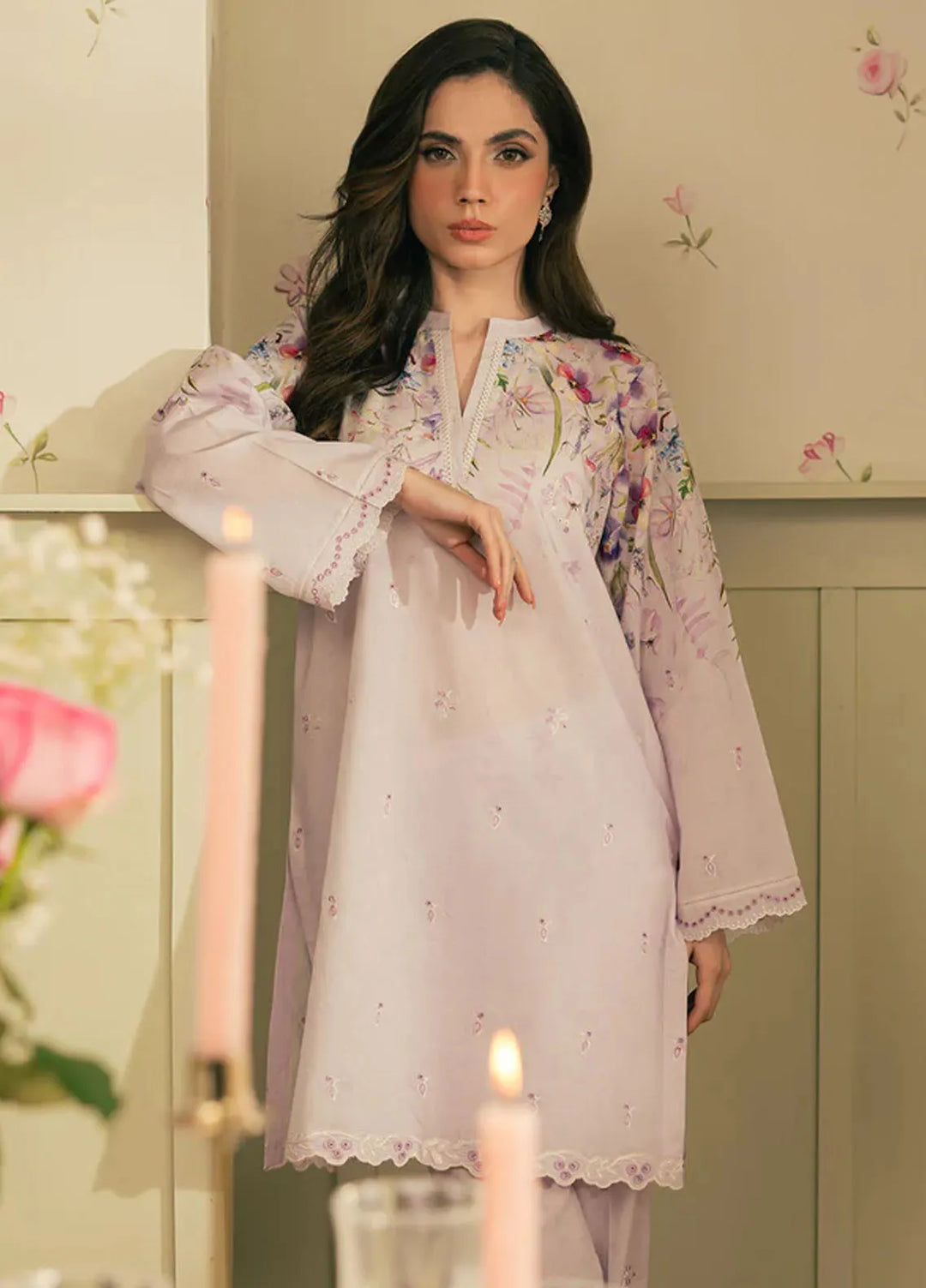 Spring Summer by Sahar Pret Embroidered Cambric 2 Piece Suit Lavender Meadow