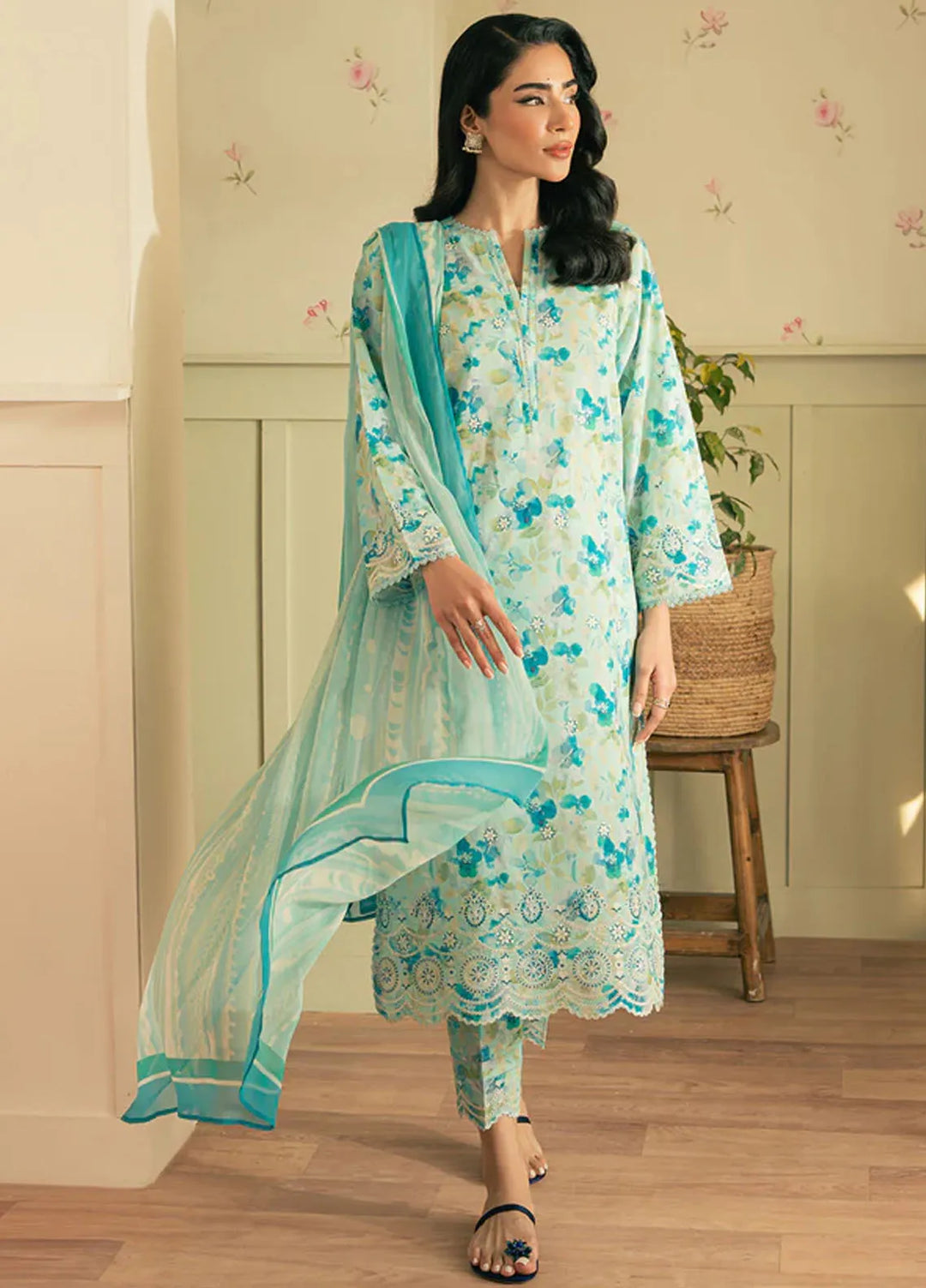 Spring Summer by Sahar Pret Embroidered Cambric 2 Piece Suit Oasis Glow