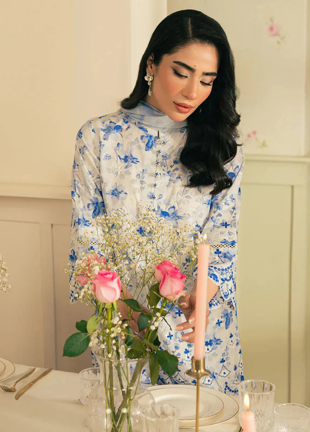 Spring Summer by Sahar Pret Embroidered Cambric 2 Piece Suit Sapphire Breeze