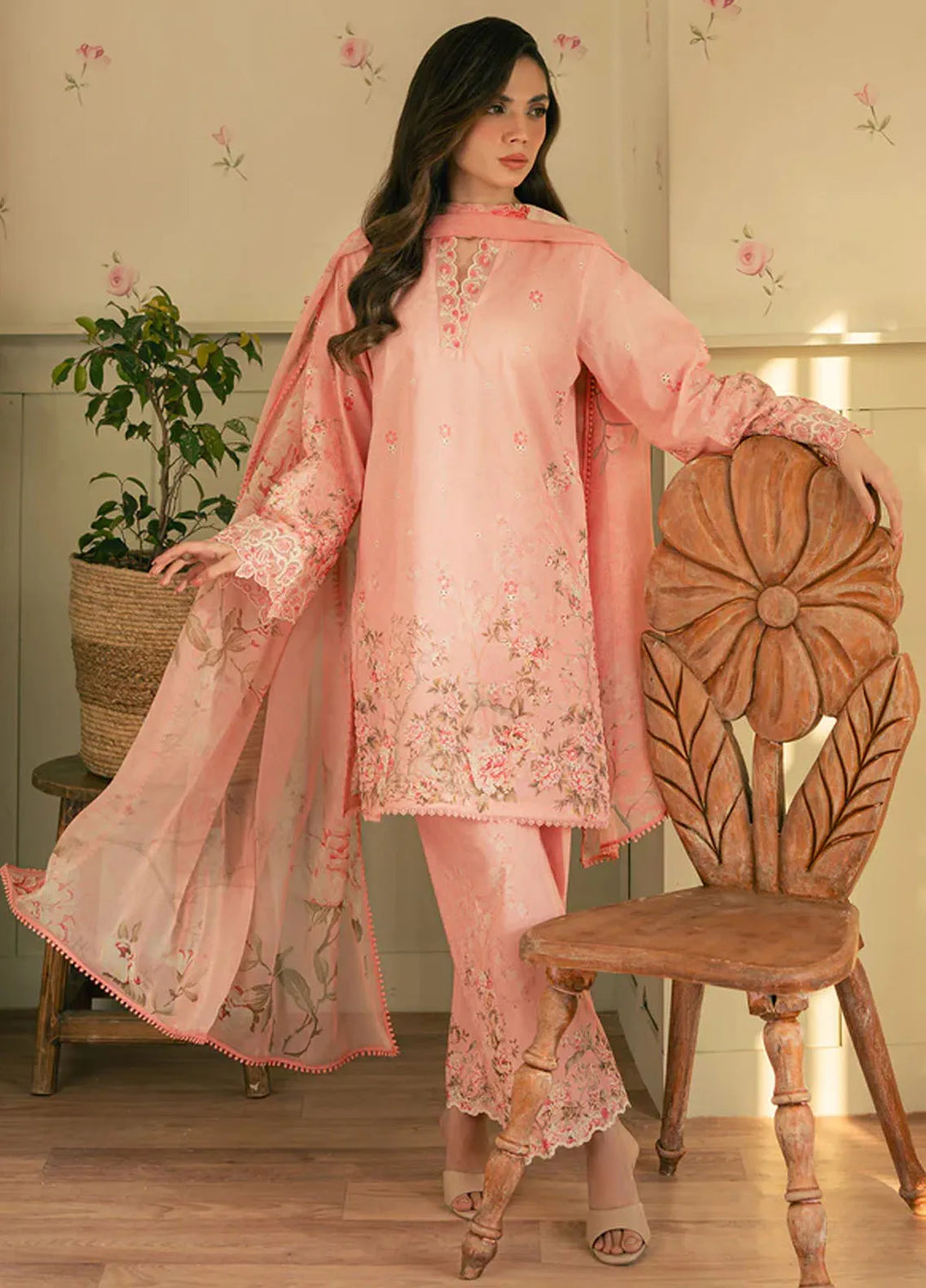 Spring Summer by Sahar Pret Embroidered Cambric 2 Piece Suit Vintage Rouge