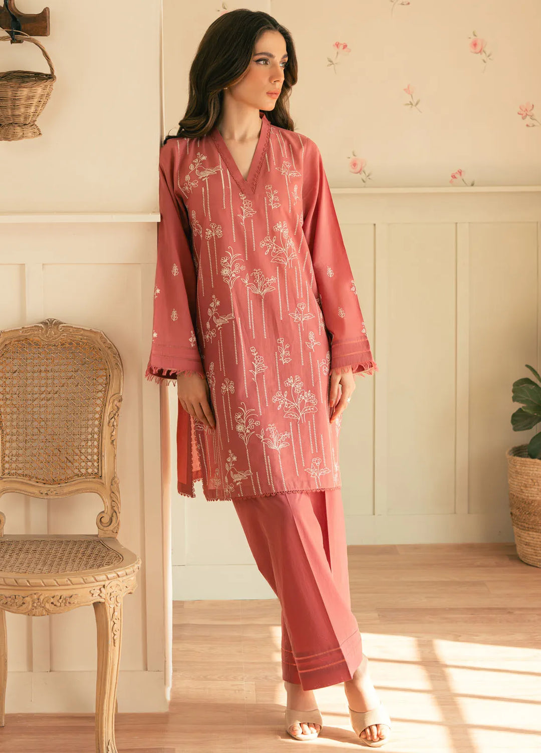 Spring Summer by Sahar Pret Embroidered Cambric 2 Piece Suit Dusky Peony