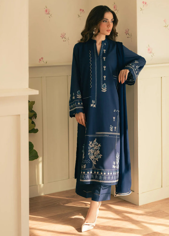 Spring Summer by Sahar Pret Embroidered Cambric 3 Piece Suit Midnight Sapphie