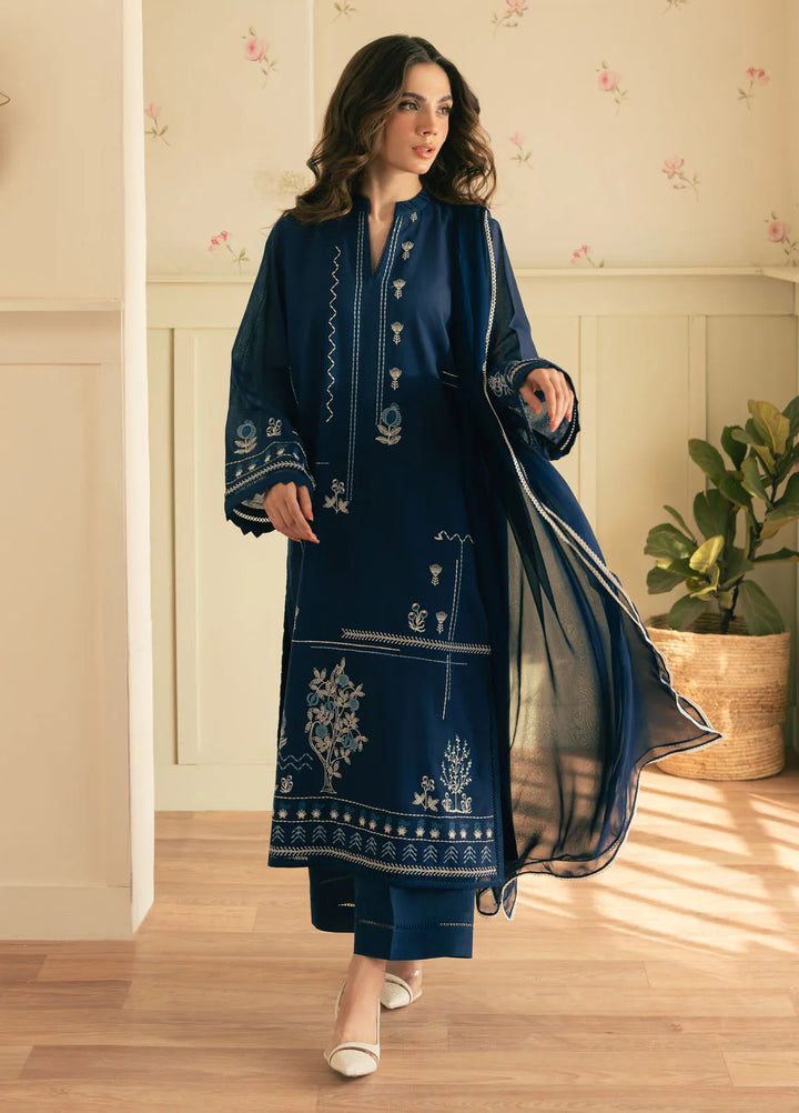 Spring Summer by Sahar Pret Embroidered Cambric 3 Piece Suit Midnight Sapphie