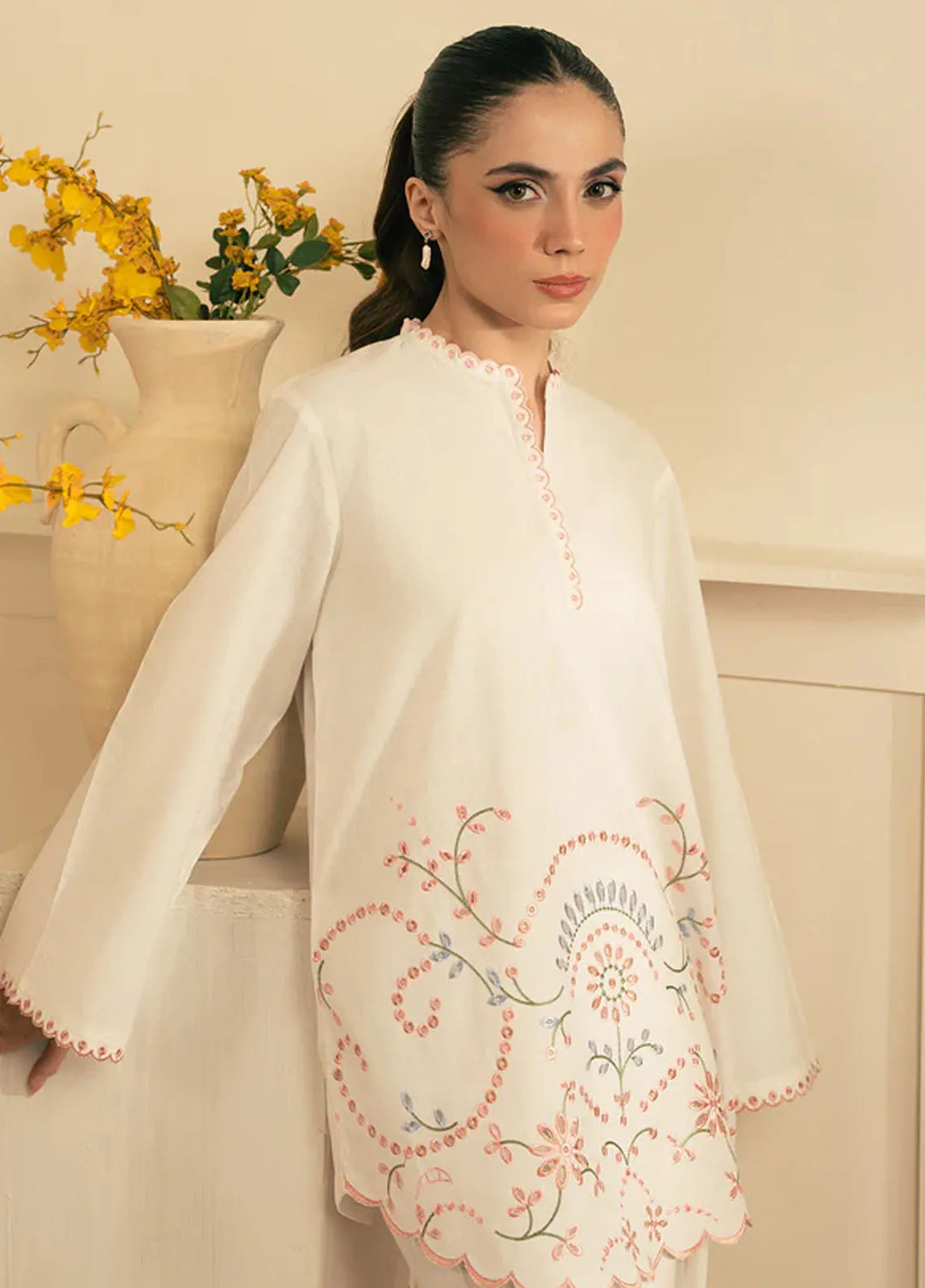 Spring Summer by Sahar Pret Embroidered Cotton 2 Piece Suit Cream Cloud