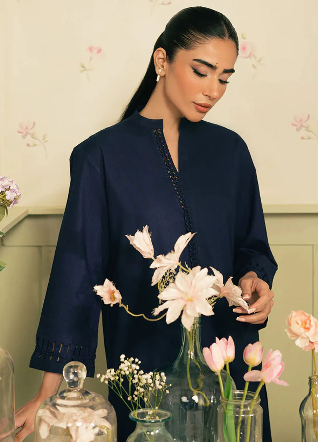 Spring Summer by Sahar Pret Embroidered Cotton 2 Piece Suit Obsidian Skies