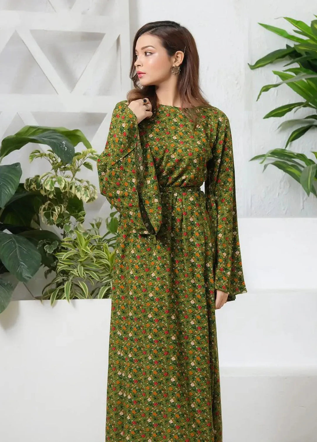 Sprinkles Pret Casual Crepe Long Shirt Green Floral Allover