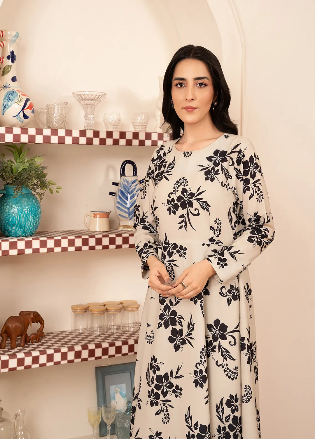 Stitch Vibes Pret Printed Crepe 2 Piece Suit Beige Floral Maxi