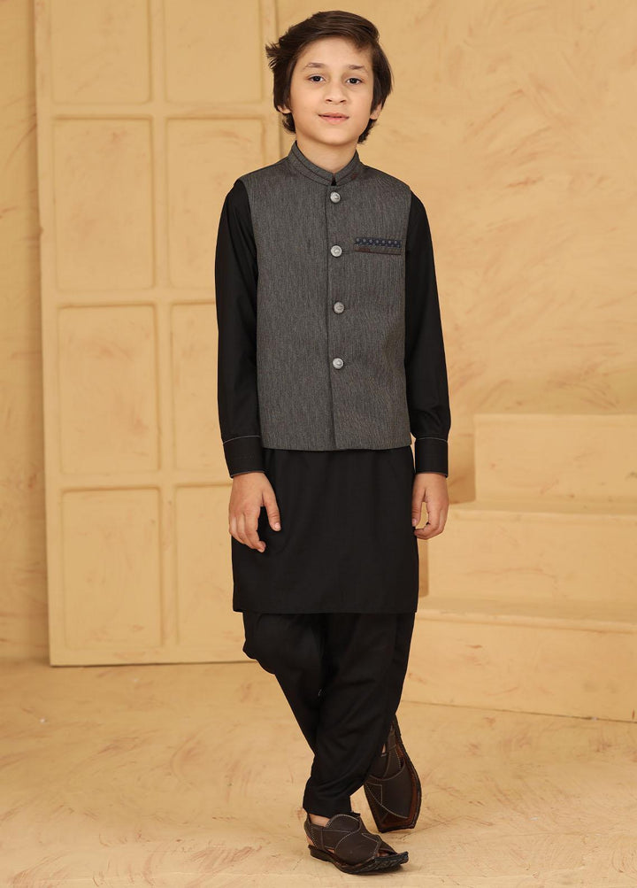 Stylish Wash N Wear Formal Kids Kurta Shalwar & Waistcoat - Grey K-2010