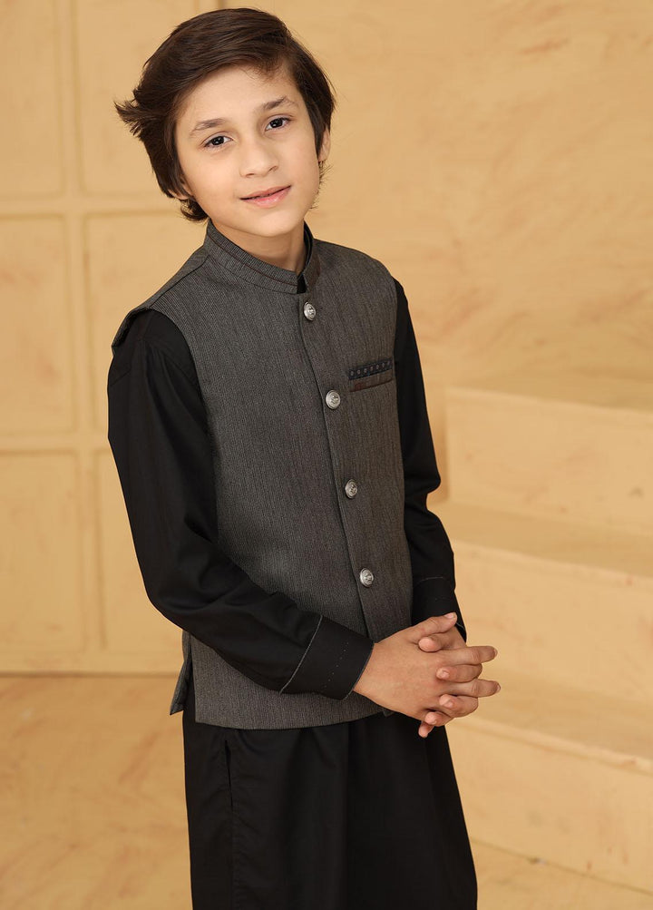 Stylish Wash N Wear Formal Kids Kurta Shalwar & Waistcoat - Grey K-2010