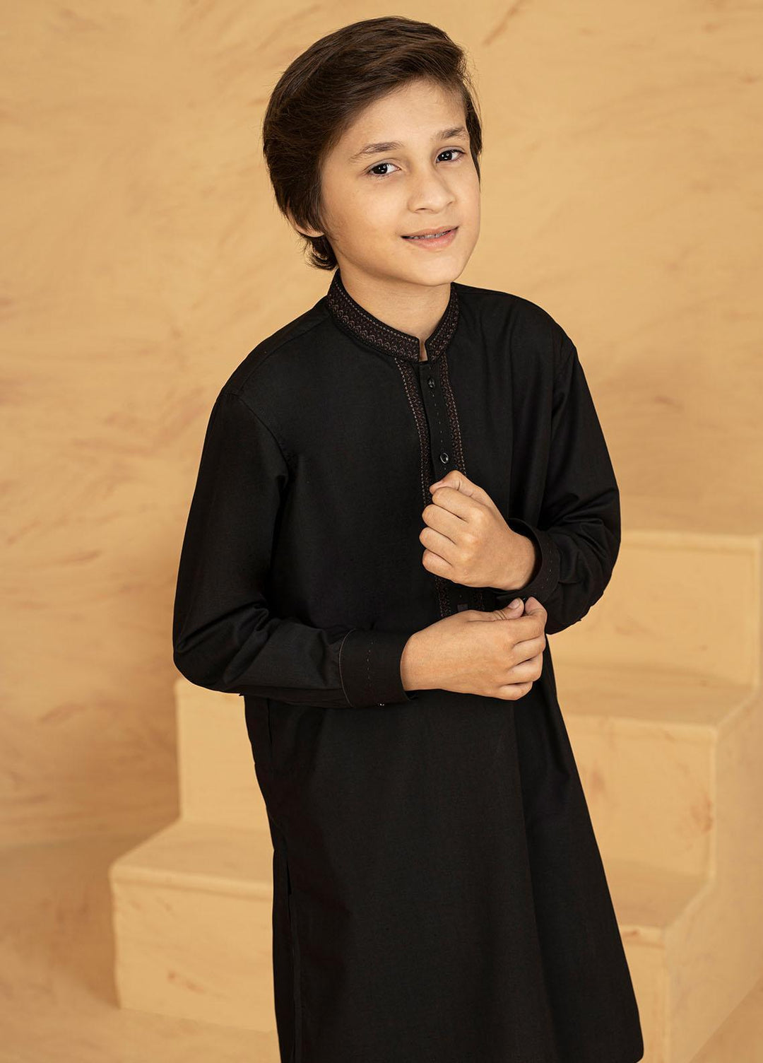 Stylish Wash N Wear Formal Kids Kurta Shalwar - Black K-2039